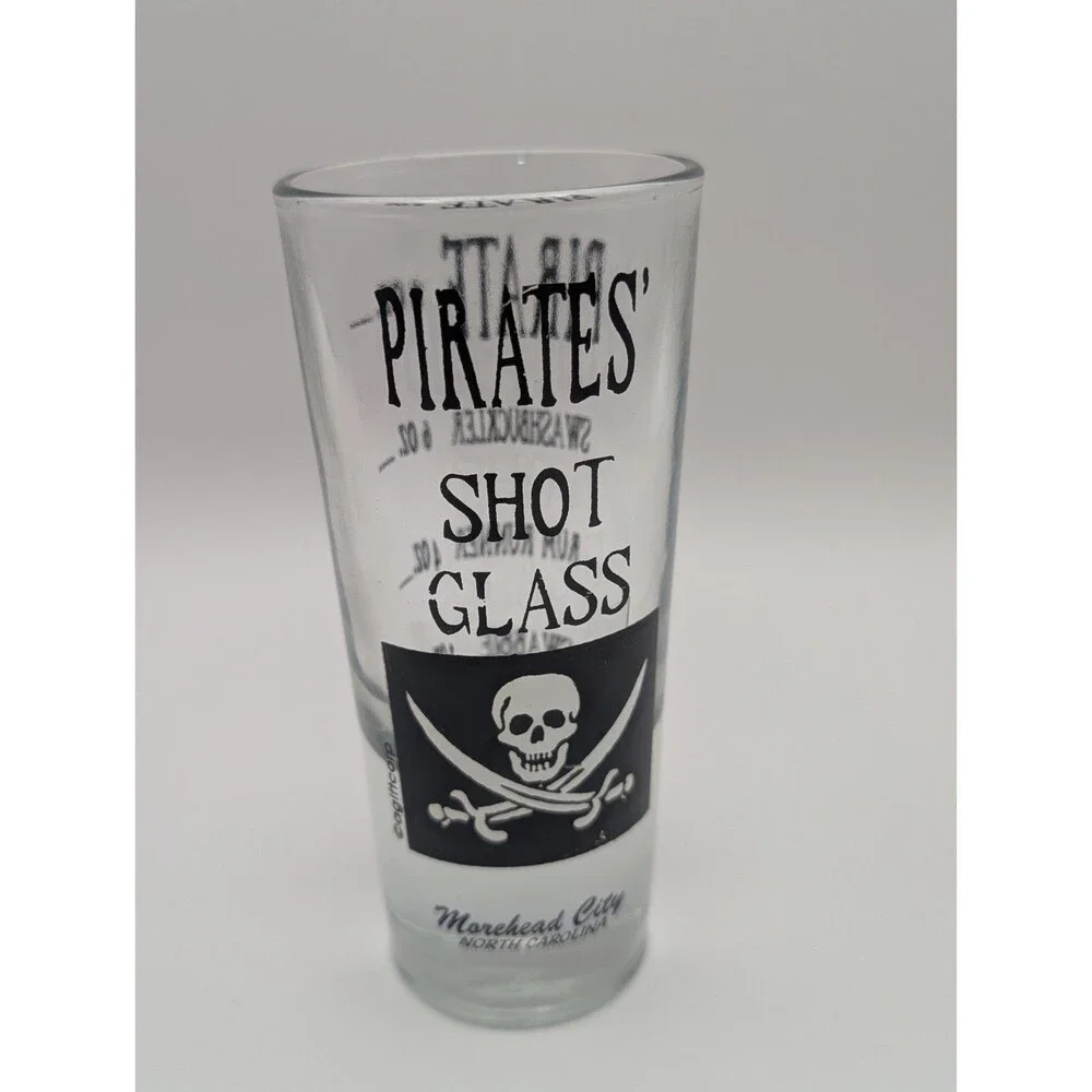 Pirate Shot Glass Tall 8oz Shooter Skull & Crossbones Morehead City North Caroli